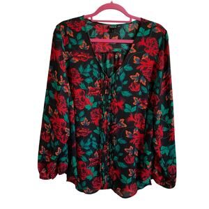 Torrid Black Floral Georgette Pintuck Button Front Blouse‎ Romantic Size 2X